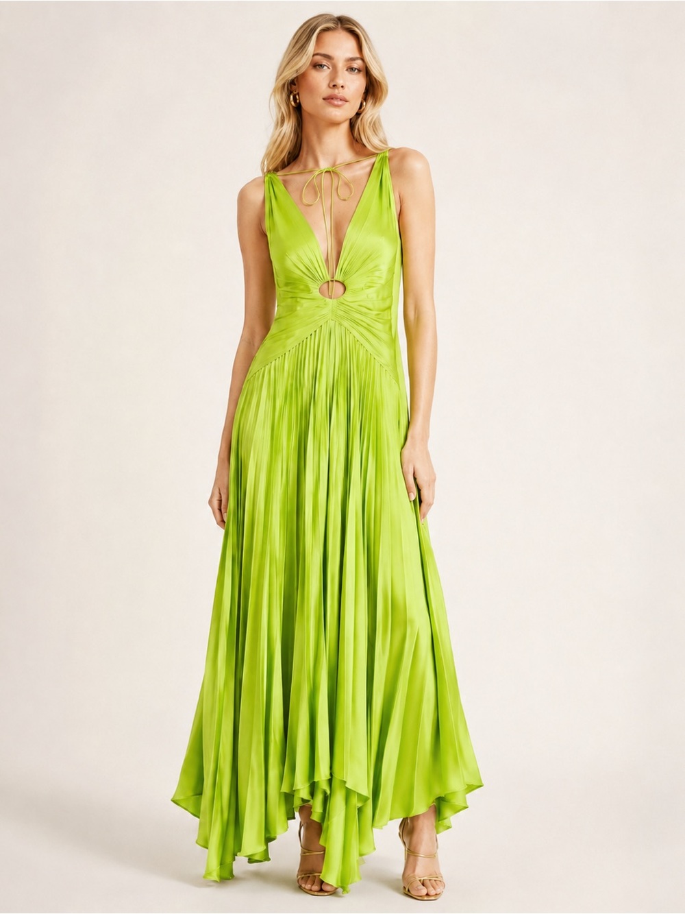 Acler Lime Green Deep V High-Low Maxi Dress